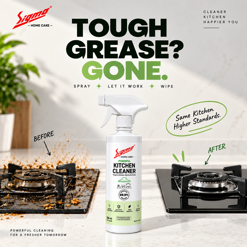 Sigma Home Care Kitchen Cleaner | Tough Grease & Oil Remover Spray | Fast & Easy Cleaning of Stoves, Chimneys, Countertops, Sinks & Tiles | Removes Stubborn Kitchen Stains & Grime | 500ml