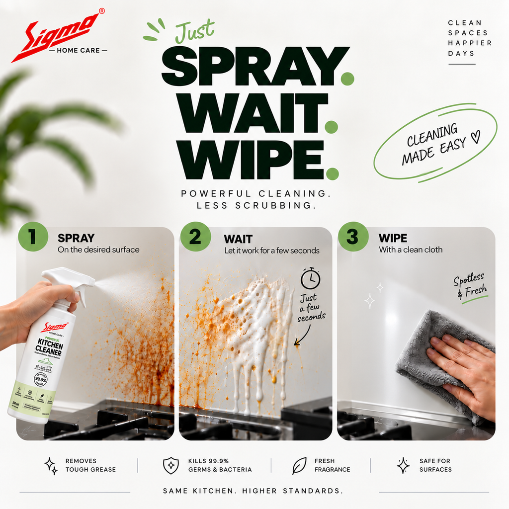 Sigma Home Care Kitchen Cleaner | Tough Grease & Oil Remover Spray | Fast & Easy Cleaning of Stoves, Chimneys, Countertops, Sinks & Tiles | Removes Stubborn Kitchen Stains & Grime | 500ml