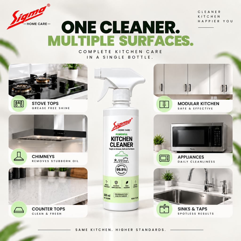 Sigma Home Care Kitchen Cleaner | Tough Grease & Oil Remover Spray | Fast & Easy Cleaning of Stoves, Chimneys, Countertops, Sinks & Tiles | Removes Stubborn Kitchen Stains & Grime | 500ml