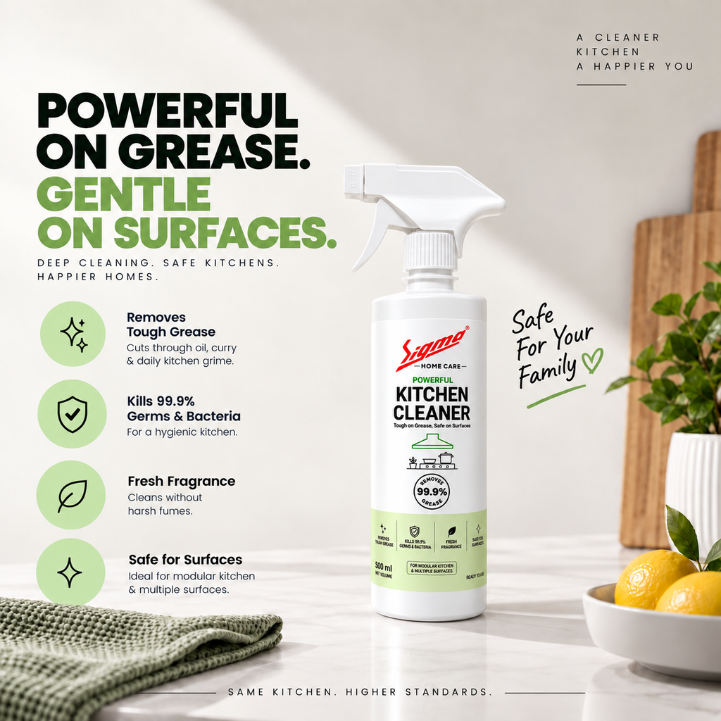 Sigma Home Care Kitchen Cleaner | Tough Grease & Oil Remover Spray | Fast & Easy Cleaning of Stoves, Chimneys, Countertops, Sinks & Tiles | Removes Stubborn Kitchen Stains & Grime | 500ml