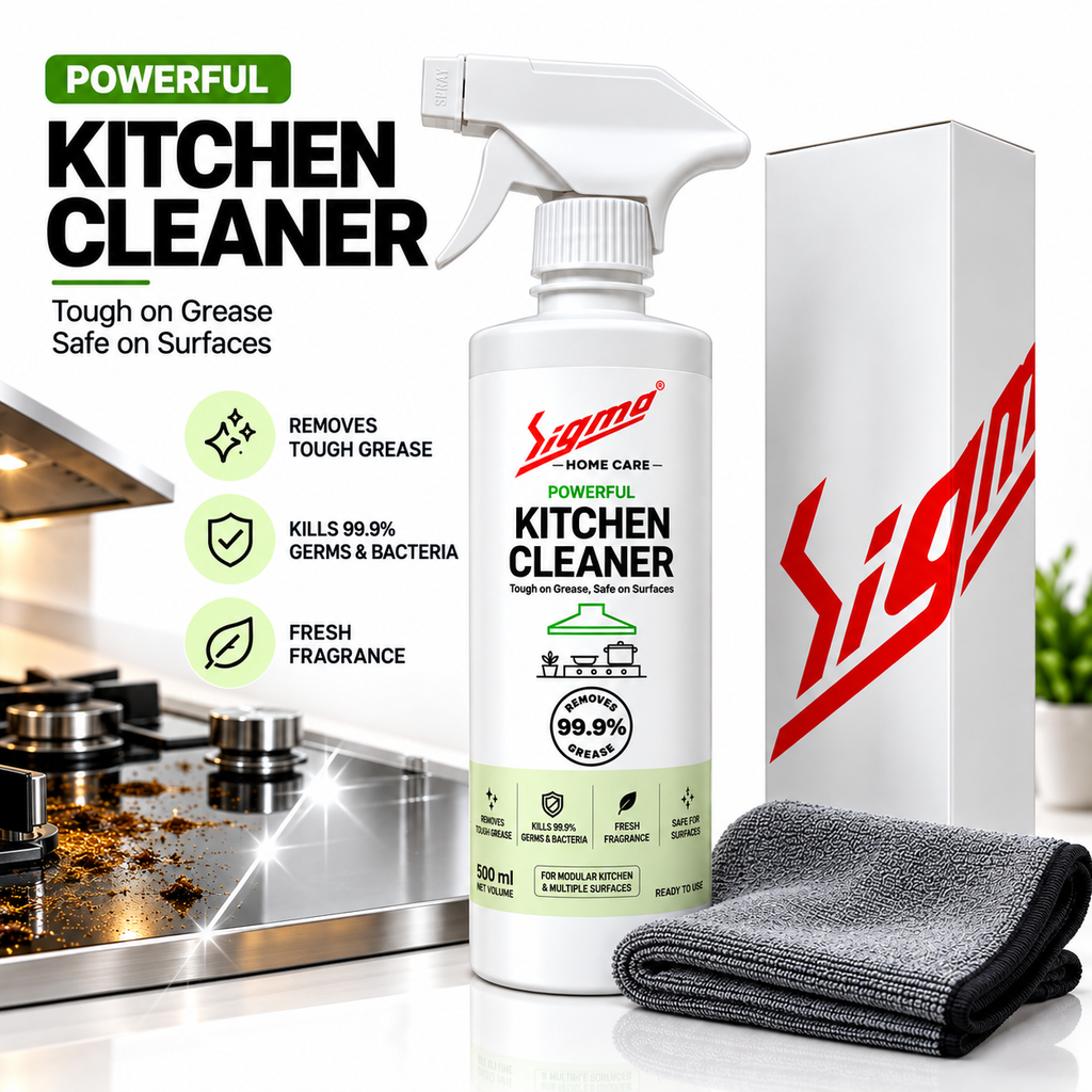 Sigma Home Care Kitchen Master Combo | Dish Wash 500ml + Kitchen Cleaner 500ml + Premium Microfiber Cloth | Complete Kitchen Cleaning Kit
