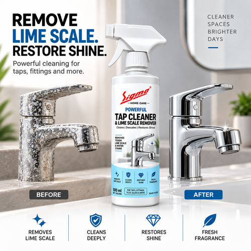 Sigma Powerful Tap Cleaner & Limescale Remover for Bathroom & Kitchen | Hard Water Stain & Mineral Deposit Cleaner | Removes Lime Scale, Cleans & Restores Shine | For Taps, Fixtures, Tiles & Glass | Ready to Use | 500 ml