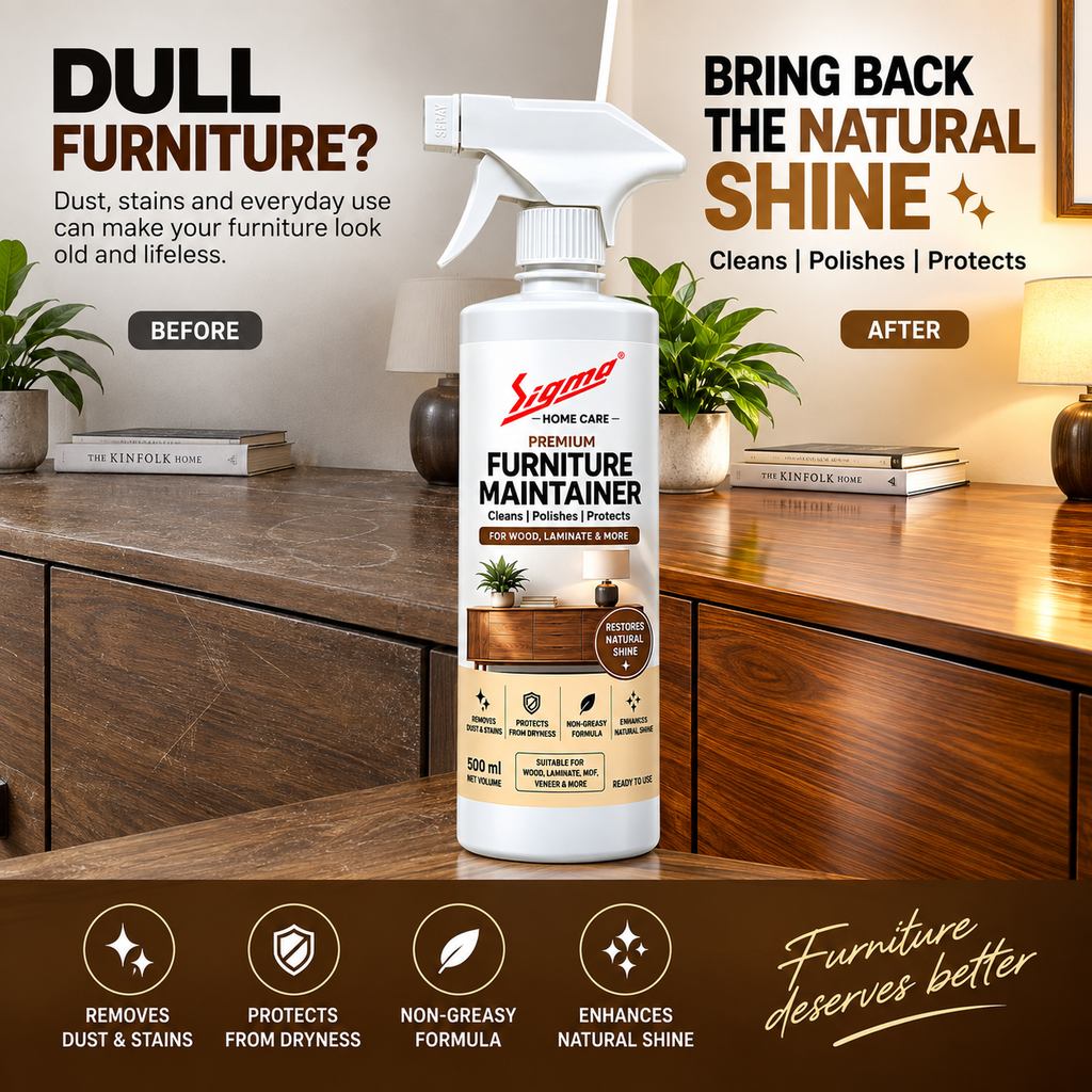 Sigma Premium Furniture Maintainer | Furniture Polish & Cleaner Spray for Wood, Laminate, MDF & Veneer | Cleans, Polishes & Protects | Non-Greasy Formula | Restores Natural Shine | 500 ml