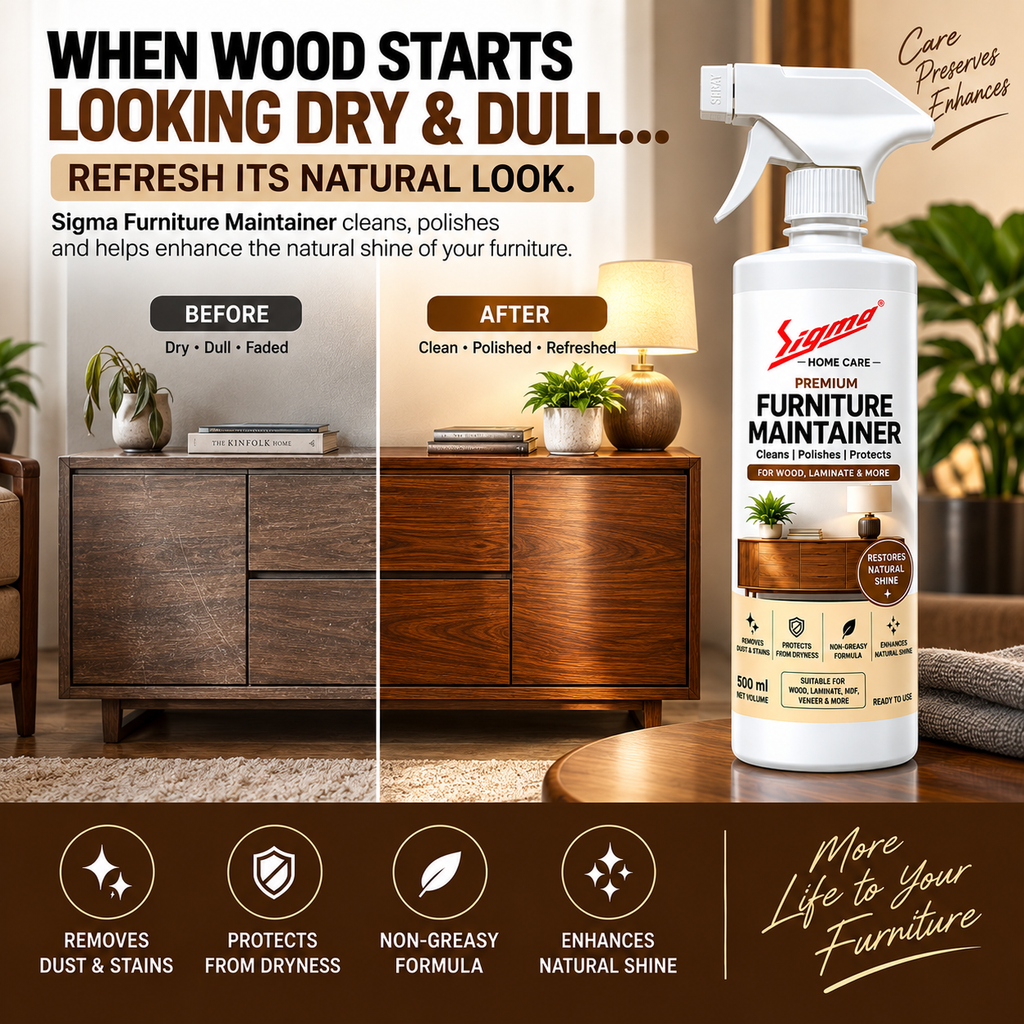 Sigma Premium Furniture Maintainer | Furniture Polish & Cleaner Spray for Wood, Laminate, MDF & Veneer | Cleans, Polishes & Protects | Non-Greasy Formula | Restores Natural Shine | 500 ml