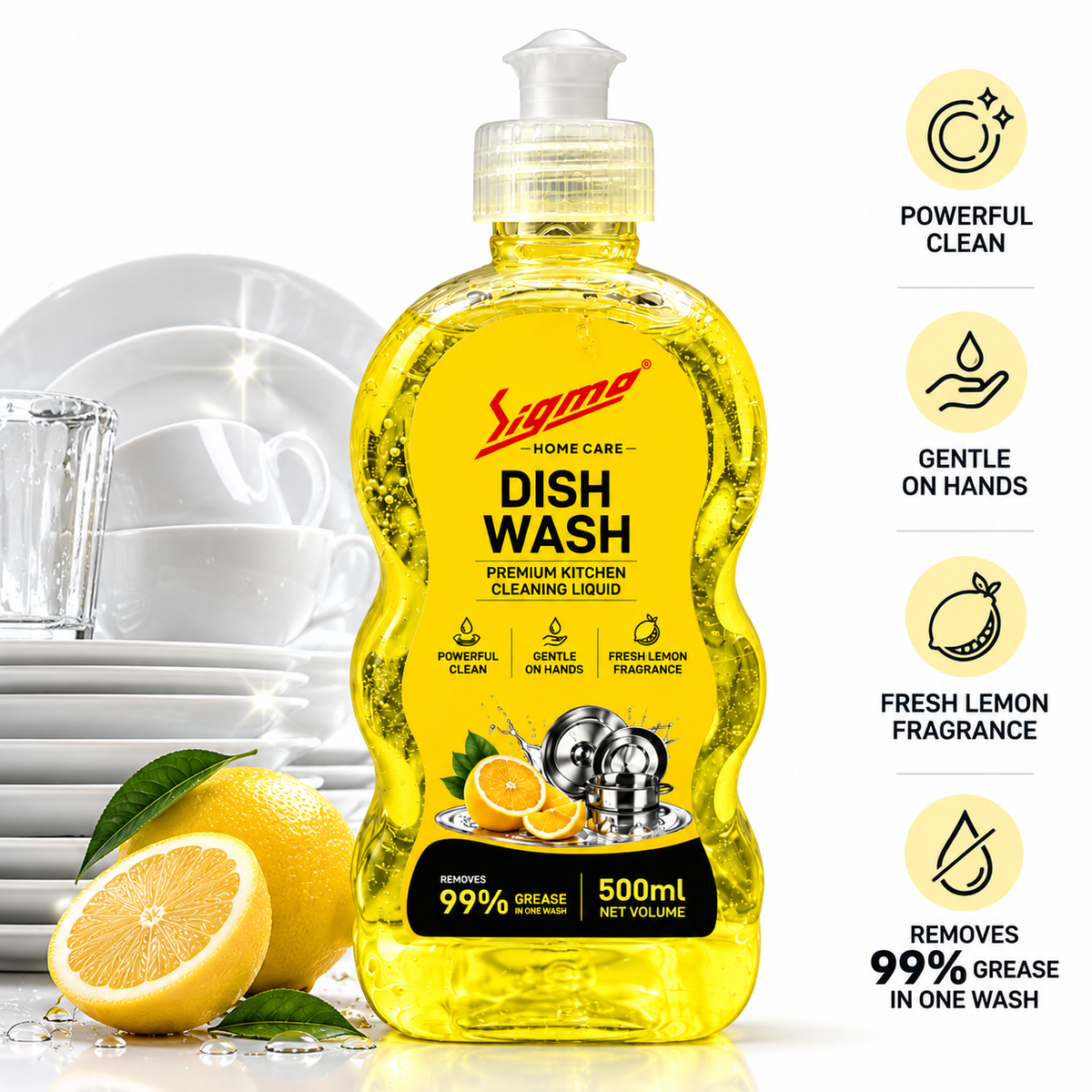Sigma Home Care Kitchen Master Combo | Dish Wash 500ml + Kitchen Cleaner 500ml + Premium Microfiber Cloth | Complete Kitchen Cleaning Kit